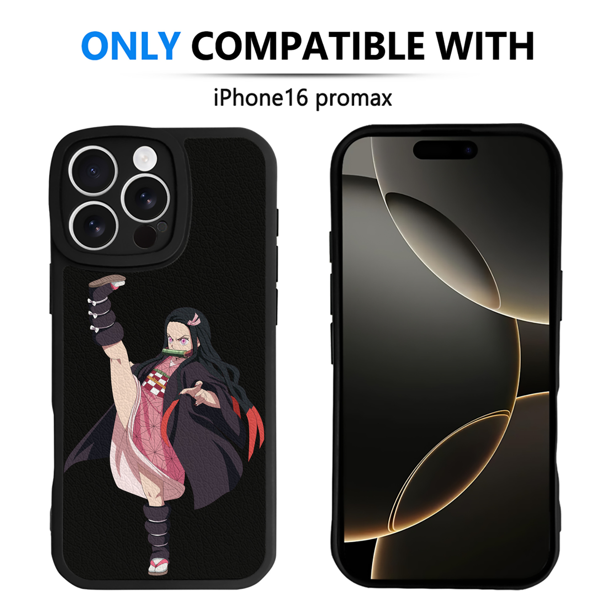 （画像用） 鬼滅の刃（きめつのやいば）竈門 禰󠄀豆子／かまど ねずこ Kamado Nezuko 【iPhone 16シリーズ対応】シリコンスマホケース（レザー調） 材質：シリコン